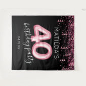 40. Geburtstag Schwarz-Rosa Foto Hintergrund Wandteppich (Vorderseite (Horizontal))
