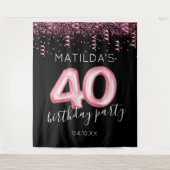 40. Geburtstag Schwarz-Rosa Foto Hintergrund Wandteppich (Vorderseite)