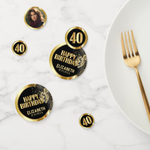 40. Geburtstag - Schwarz und Gold - Foto Konfetti