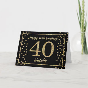 40. Geburtstag Schwarz und Gold Glitter Konfetti K Karte