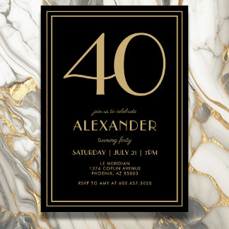 40. Geburtstag Schwarz und Gold Modern Minimal Erw Einladung