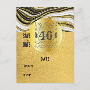 40. Geburtstag Schwarz und Gold Modern Save the Da Postkarte