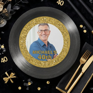 40. Geburtstag Schwarz und Gold Vinyl-Schallplatte Pappteller