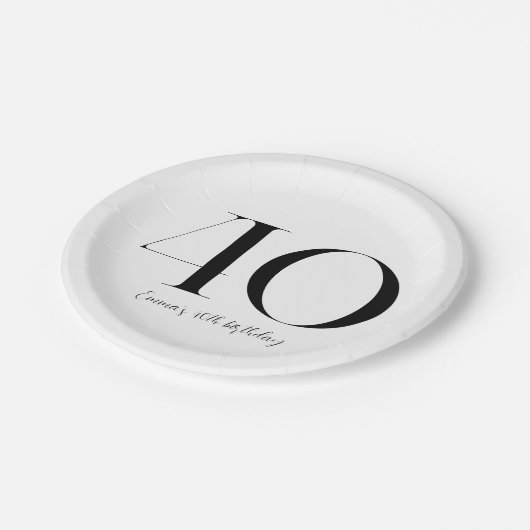 40. Geburtstag Schwarz und Weiß Pappteller (Schrägansicht)