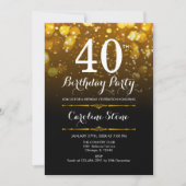 40. Geburtstag - Schwarz-weiß Gold Einladung (Vorderseite)