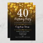 40. Geburtstag - Schwarz-weiß Gold Einladung (Vorne/Hinten)