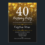 40. Geburtstag - Schwarz-weiß Gold Einladung<br><div class="desc">40. Geburtstag Einladung. JEDES ALTER Elegantes Schwarz-weißes Design mit Imitate Glitzer goldenen Buckellampen. Erwachsener Geburtstag. Enthält Diamanten und Skript-Schriftart. Männer oder Frauen laden ein. Ideal für eine stilvolle Geburtstagsfeier. Nachricht,  wenn Sie weitere Anpassungen benötigen.</div>