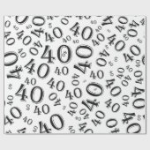 40. Geburtstag Schwarz/Weiß Random Number Pattern Geschenkpapier (Flach)