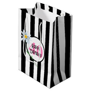 40. Geburtstag Schwarz-Weiß-Streifen Mittlere Geschenktüte