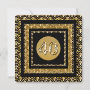 40. Geburtstag schwarze Golddamasken Einladung