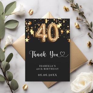 40. Geburtstag schwarze goldene Sterne Dankeskarte