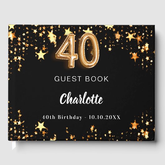40. Geburtstag schwarze goldene Sterne Gästebuch (Vorderseite)