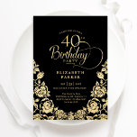 40. Geburtstag Schwarze Rose Einladung<br><div class="desc">Schwarzes Gold elegant 40. Geburtstag Party Einladung. Klassisches Design mit Rose,  Imitaten Goldfolie und Typografie Script Schriftart. Die trendige Einladungskarte eignet sich perfekt für eine stilvolle Damenfeier. Personalisieren Sie Ihre persönlichen Daten. Kann für jedes Alter angepasst werden. Gedruckte Zazzle-Einladungen oder Sofortdownload digitaler Druckvorlage.</div>