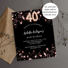 40. Geburtstag Schwarze Rose Gold Einladung Flyer