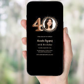 40. Geburtstag schwarze Rose Gold Foto Einladung