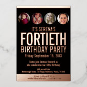 40. Geburtstag Schwarze Rose Gold Foto Kreise Folieneinladung (Vorderseite)