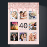 40. Geburtstag Schwarze Rose Gold Glitzer Foto Nam Briefbeschwerer<br><div class="desc">Glamorous and unique 40th birthday gift or keepsake,  celebrating her life with a leime of 8 of your fotos. Personalize and add a name,  Alter 40 und Datum. Gray and dark rose gold colored letters. Elegant and trendy blush pink background color. Decorated with rose gold colored Glitter Drips.</div>