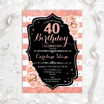40. Geburtstag Schwarze Rose Gold und weiße Streif Einladung<br><div class="desc">40. Geburtstag Einladung. Elegante Rose in Schwarz und Weiß mit Imitat Glitzer. Enthält Streifen,  Rosen in Rosa rot,  Schriftart und Konfetti. Ideal für eine elegante Geburtstagsfeier.</div>