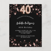 40. Geburtstag schwarze Rose goldene Sterne Einladungspostkarte (Vorderseite)