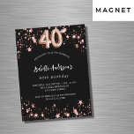 40. Geburtstag schwarze Rose Goldstars Luxus Magneteinladung<br><div class="desc">Ein klassischer schwarzer Hintergrund mit goldenen Sternen aus der Rose. Personalisieren und fügen Sie einen Namen und Party-Details hinzu. Die Zahl wird mit einem Ballonstil-Skript geschrieben.</div>