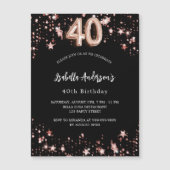 40. Geburtstag schwarze Rose Goldstars Luxus Magneteinladung (Vorderseite)