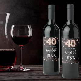 40. Geburtstag schwarze Rose Goldstars Weinetikett