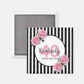 40. Geburtstag schwarze Streifen rosa Blumen Klass Magnet (Vorderseite/Rückseite)