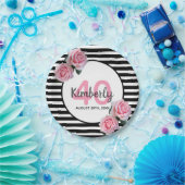 40. Geburtstag schwarze Streifen rosa Blumen Klass Pappteller (Party)