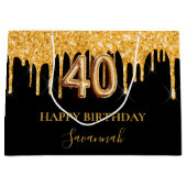 40. Geburtstag Schwarzer Glitzer Tropfen Name Große Geschenktüte (Vorderseite)