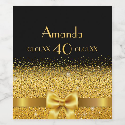 40. Geburtstag schwarzer Goldbug Weinetikett (Einzelnes Label)