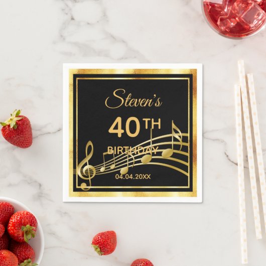 40. Geburtstag schwarzer Goldname Serviette (Beispiel)
