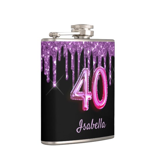 40. Geburtstag schwarzer lila Glitzer Flachmann (Rechts)