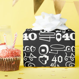 40. Geburtstag Schwarzer Typografie Geschenkpapier