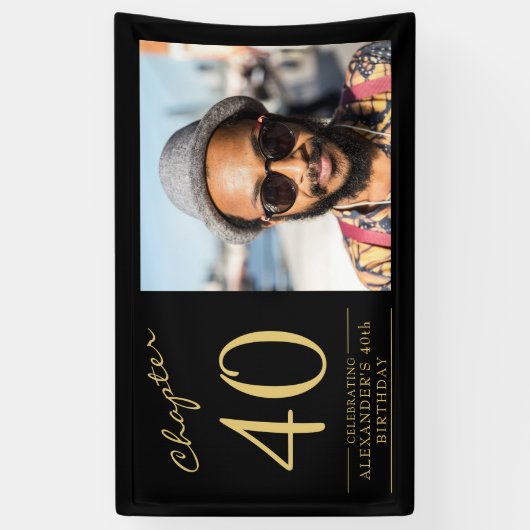40. Geburtstag Schwarzes Foto Banner (Vertikal)