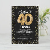 40. Geburtstag Schwarzes Gold Einladung (Stehend Vorderseite)