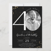 40. Geburtstag Schwarzes Gold Einladung mit Foto (Vorderseite)