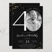 40. Geburtstag Schwarzes Gold Einladung mit Foto (Vorne/Hinten)