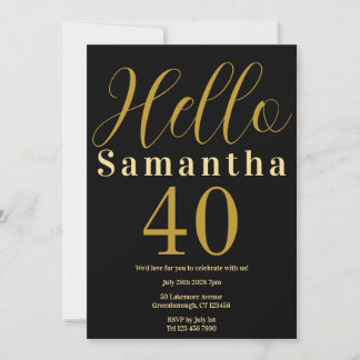 40. Geburtstag Schwarzes Gold Elegantes Party Einladung