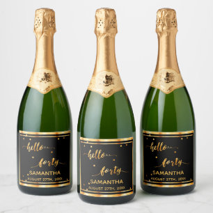40. Geburtstag schwarzes Gold hello 40 Namensskrip Schaumweinetikett