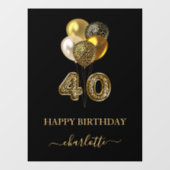 40. Geburtstag Schwarzes Gold Leopard Namenskript Fensteraufkleber (Blatt)