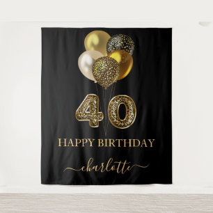 40. Geburtstag schwarzes Gold Leoparden drucken Ba Wandteppich