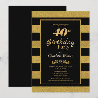 40. Geburtstag Schwarzes Party Einladung