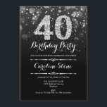 40. Geburtstag - Schwarzes Silber Einladung<br><div class="desc">40. Geburtstag Einladung. Elegantes Schwarz-weißes Design mit Imitaten Glitzer Silber. Erwachsener Geburtstag. Enthält Diamanten und Skript-Schriftart. Männer oder Frauen laden ein. Ideal für eine stilvolle Geburtstagsfeier. Nachricht,  wenn Sie weitere Anpassungen benötigen.</div>