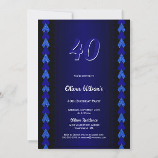 40. Geburtstag Schwarzes und Blaues Party Einladung
