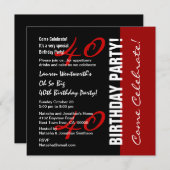 40. Geburtstag Schwarzes Weiß Elegantes Skript Einladung (Vorne/Hinten)