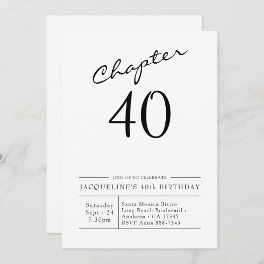 40. Geburtstag, Script 40 Party Einladung (Vorne/Hinten)