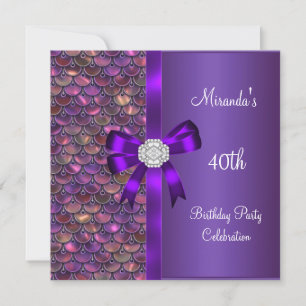 40. Geburtstag Sequins Pink Purple Diamant Bow Einladung
