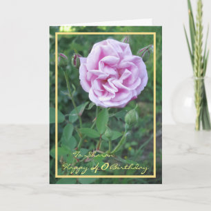 40. Geburtstag Sharon Pink Rose Eleganter Goldrahm Karte