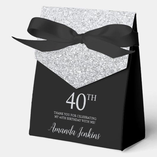 40. Geburtstag Silber Glitter Danke Geschenkschachtel (Vorderseite)