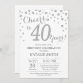 40. Geburtstag Silber Glitzer Diamond Einladung (Vorne/Hinten)